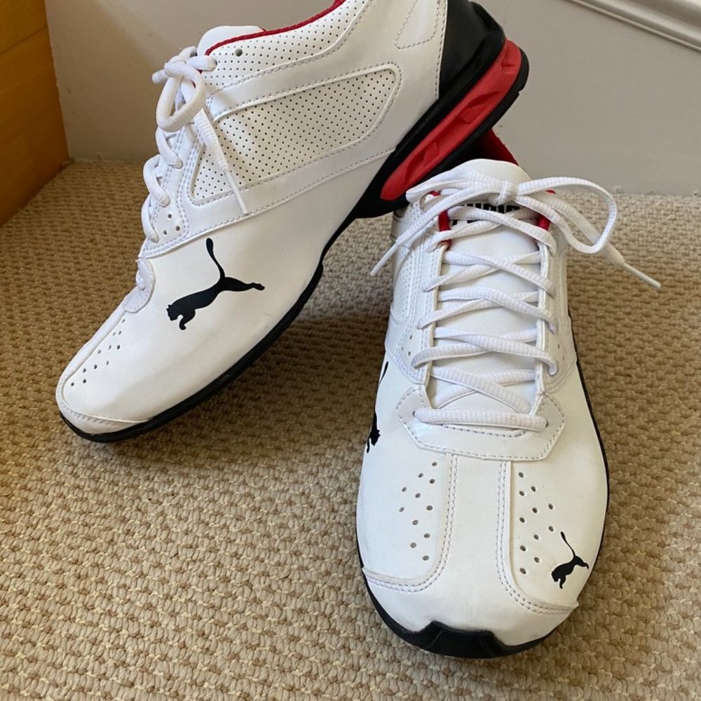 PUMA White Red Black Leather Lace Up Sneakers Size 9